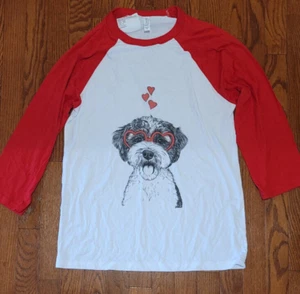 Bella Canvas 3/4 Sleeve Baseball Shirt Cockapoo Hearts Adult M Valentines Day - Picture 1 of 3