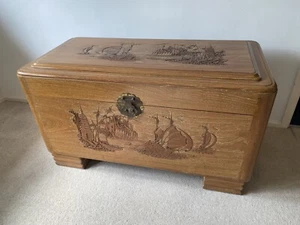 Chinese Carved Camphor Chest Trunk Original Rare Antique - Picture 1 of 15