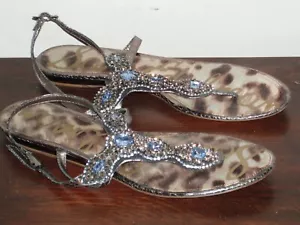 SAM EDELMAN flache RIEMEN-SANDALEN mit Schmucksteinen Größe 9 ROSS Metallic Zinn KNÖCHELRIEMEN - Bild 1 von 4