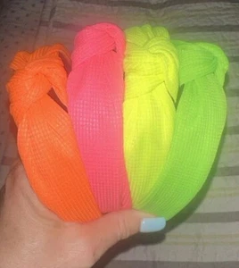 4 knotted neon headband bundle Hot pink green yellow orange 80s new Summer - Picture 1 of 2