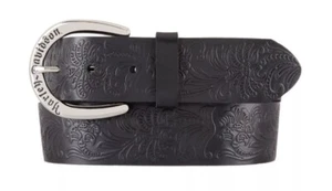 LADIES DIXIE ALLOVER EMBOSSED PRINT BLACK LEATHER BELT hdwbt11526 Size M - Picture 1 of 1