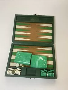 Vintage Crisloid Bakelite Plastic Backgammon Game Set Green Swirl & White - Picture 1 of 23