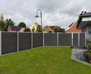 WPC Zaun Eleganz Anthrazit Sichtschutz Gartenzaun Windschutz Blickdicht 180x180 - Bild 1 von 22