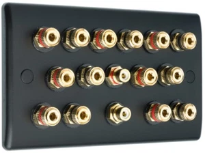 Matt Black 7.2 Audio AV Speaker Plate Gold 14 Binding Posts + 2 RCA NON SOLDER - Picture 1 of 7