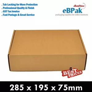 100x Mailing Box 285 x 195 x 75mm Tuck Front Brown B125 - Picture 1 of 3