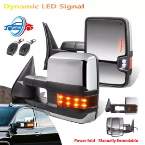Chrome Power Fold Turn Signal Tow Mirrors For 07-13 Chevy Silverado GMC Sierra - Foto 1 di 10