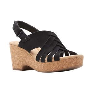 Womens Clarks Giselle Glow Wedge Sandals - Black Nubuck, Size 9 Wide 26173165 - Picture 1 of 8