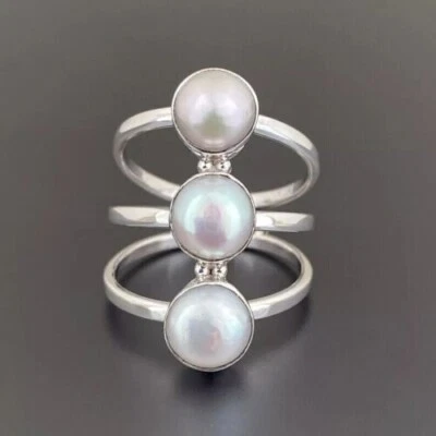 Pearl Solid 925 Sterling Silver Beautiful Handmade Popular Ring, All Size M1362 - Image 1 of 4