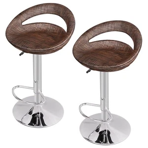 Set of 2 Adjustable Modern Pub Hydraulic Swivel Wicker Bar Stool Dinning Chair - Picture 1 of 7