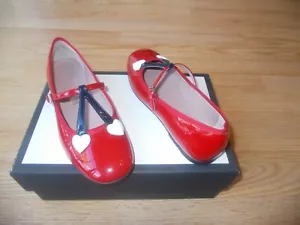 Gucci Girls Junior Cherry Heart Ballet Flat Shoes Red Patent sz IT 35 NEW - Picture 1 of 15
