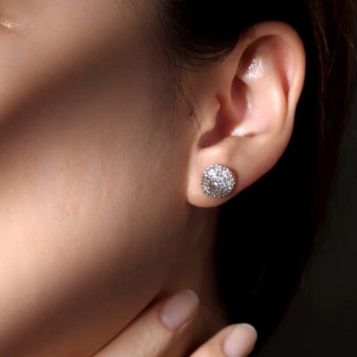 18k yellow gold made with SWAROVSKI crystal party curved round stud earrings - Image 1 of 4