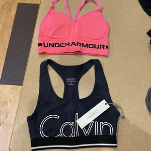 2x Bra Lot Womens Teens Athletic Sports Bras Size XS/S Under ARMOUR Calvin Klein - Picture 1 of 5