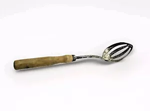 12" Vintage Steel Slotted Spoon w/ Wood Handle - Picture 1 of 11