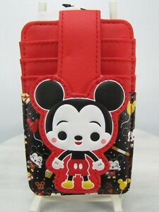 MICKEY MOUSE MINI FIGURE THEME WALLET Card Holder w/ STRAP Red Black  NWT