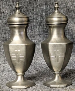 Vintage JCB Pewter Salt & Pepper Shakers 3.5" Hexagon Shape Footed Functional - Picture 1 of 4
