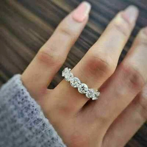 Solid 14K White Gold 4.00Ct Round Lab Grown Diamond Ring Women's Eternity Band - Picture 1 of 9