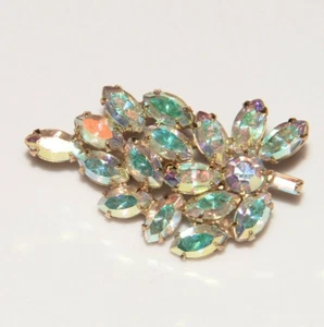 Vintage unsigned Sherman Crystal AB rhinestone flower Brooch Pin floral jewelry - Picture 1 of 10