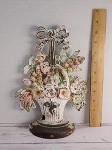 RAR Antik Hubley #189 Gusseisen Türstopper Lillies of the Valley Blumenkorb - Bild 1 von 6