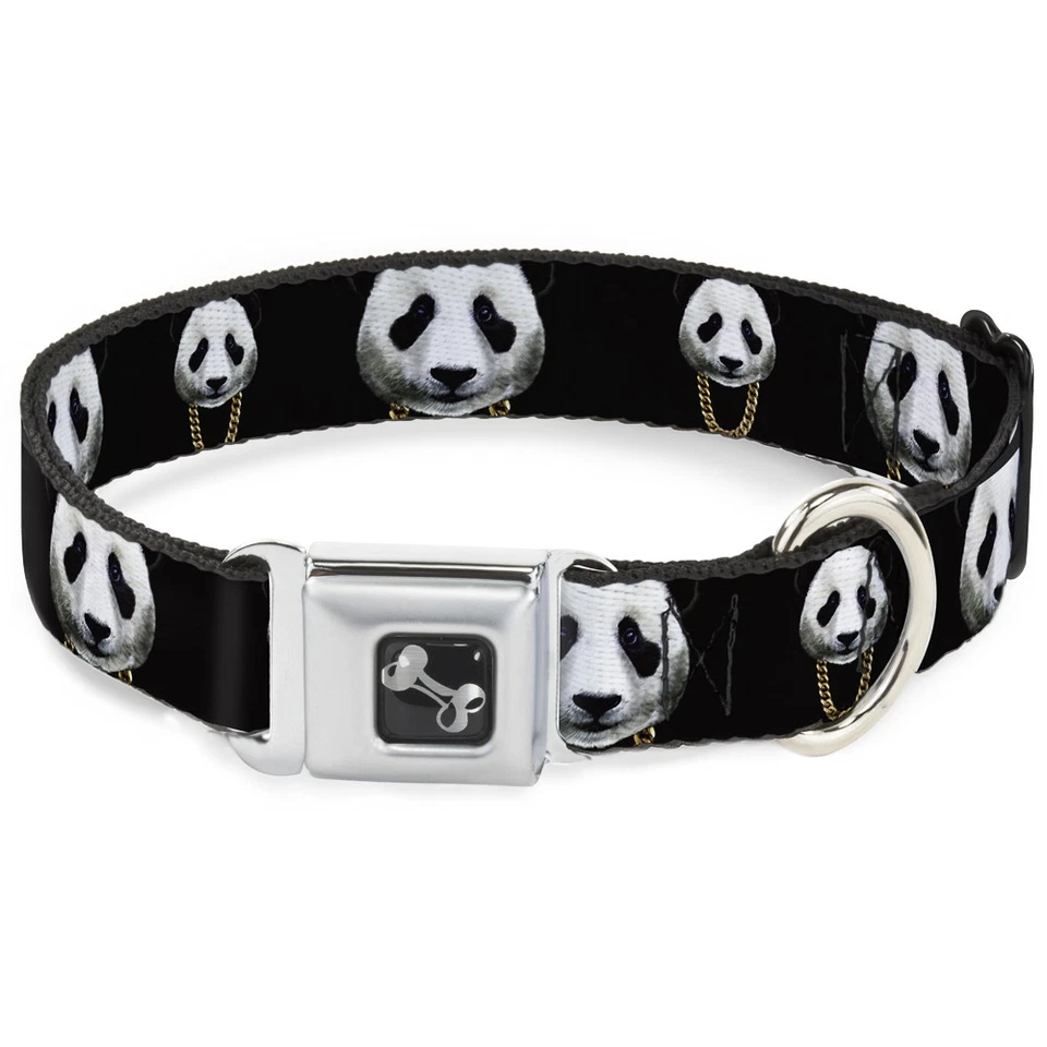 Collar de perro hueso panda con cadena dorada negro grande 15-24" Foto 1 de 4