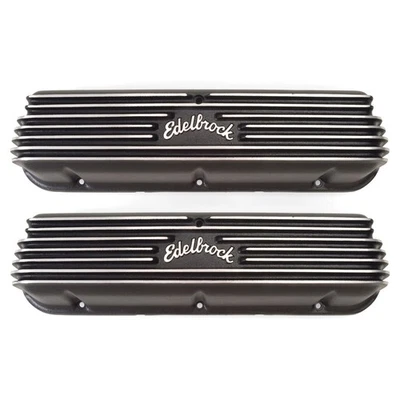 Edelbrock Valve Cover Set 41603; Classic Series Black Aluminum for Ford SBF - Image 1 of 2