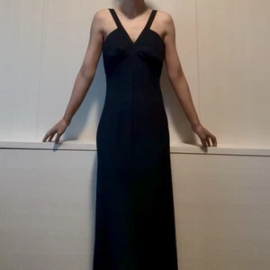 GIANFRANCO FERRE STUDIO Strappy Bias Cut V Neck Long Formal Blue Black Crepe Gow - Picture 1 of 10
