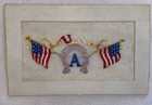 WW1 PATRIOTIC EMBROIDERED SILK POSTCARD STARS AND STRIPES FLAGS AND USA LETTERS