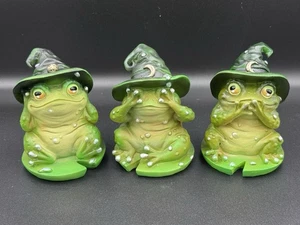 Set of 3 Witch Hat Toad Ornaments Hear See Speak No Evil Figurines Halloween - Picture 1 of 7