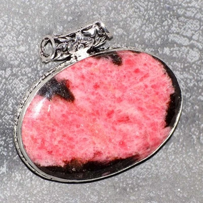925 Silver Plated Huge Rhodonite Pendant Handmade Jewelry Size 1.7" GW - Image 1 of 3