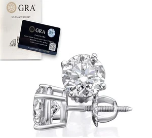 Moissanite Screw Back 925 Solitaire Stud Earrings GRA Certified D/VVS1 - Picture 1 of 6