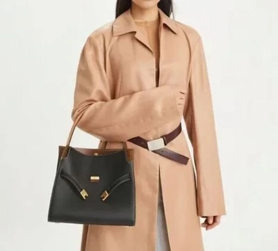 Tory Burch Lee Radziwill Small Double Leather Top-Handle Bag Black/Brown/Tan NWT - Image 1 of 4