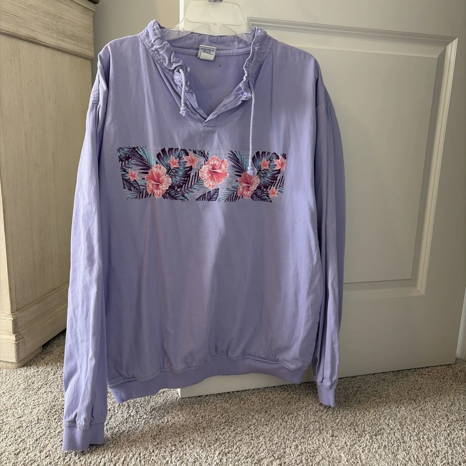 Pulôver vintage anos 90 Crazy Shirts Havaí médio. Bolsos com faixas de fundo flores EUA - Imagem 1 de 4