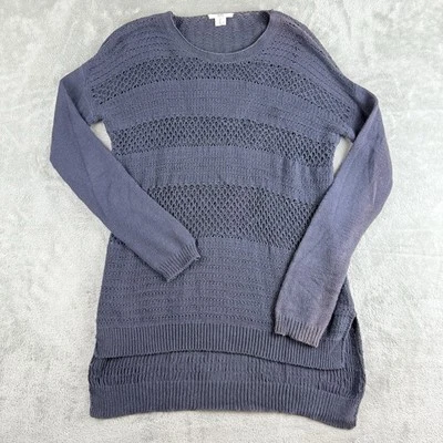 Helmut Lang Sweater Womens Small Navy Blue Open Knit Bamboo Wool Tunic - Image 1 of 4