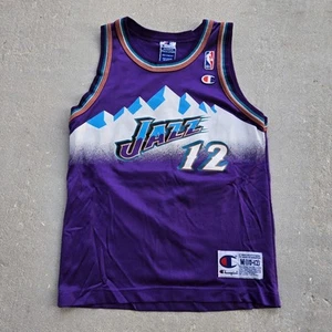 Vtg 2000s Champion Utah Jazz #12 John Stockton NBA Jersey Youth Boys Medium Y2K - Picture 1 of 13