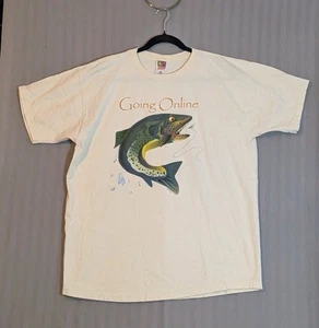 Vintage 80s Trout Fishing Graphic T Shirt Men’s Size XL Beige Nature Outdoors - Picture 1 of 7