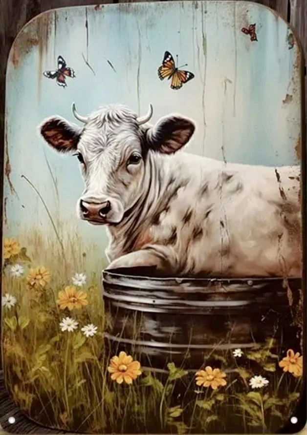 Rustic-11x14 Mounted Metal Print,  Cow-Brama, UV, Water Protected - Image 1 of 4