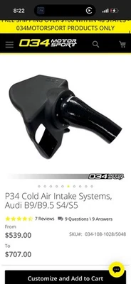 B9-B9.5 P34 Intake Audi S4/S5 034 Motorsports - Image 1 of 4