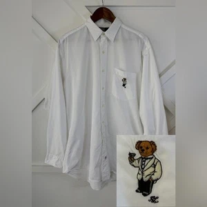 Rzadka koszulka polo Ralph Lauren haftowany miś martini biała zapinana na guziki oksford Med - Zdjęcie 1 z 12