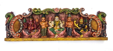 Hindu God Lekshmi , Saraswathi and Lord Ganesh with two Demi Gods & Two Peacock Cover