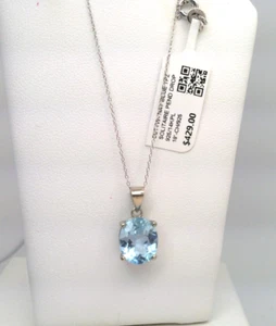 $429-5 KTTW ECHTER NATÜRLICHER HIMMELBLAUER TOPAS SOLITÄR ANHÄNGER HALSKETTE - SS/14K PL/925 - Bild 1 von 10