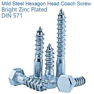M16 - 16mm LAG BOLTS HEX HEAD WOOD SCREWS COACH SCREWS BZP - DIN 571 - Picture 1 of 1