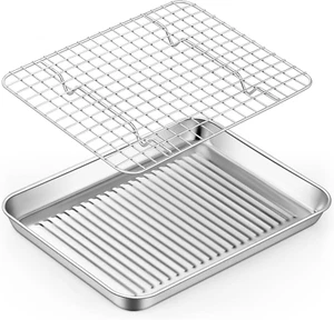 Toaster Oven Pan with Cooling Rack, Stainless Steel Mini Baking Tray for Compact - Picture 1 of 12