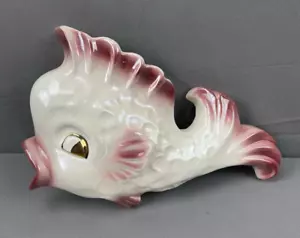 Vintage Tropic Treasures by Ceramicraft Fish Wall Pocket Pink Ivory 9.25" x 5.5" - Picture 1 of 8
