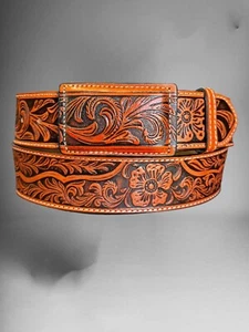 HERREN WESTERN GEPRÄGTER LEDERGÜRTEL HANDGEFERTIGT CINTO CINCELADO ACEITADO VAQUERO - Bild 1 von 3