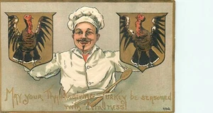 THANKSGIVING - KÜNSTLER HBG - KOCH BEREITET TÜRKEI ZU - GEPRÄGTE POSTKARTE - Bild 1 von 2