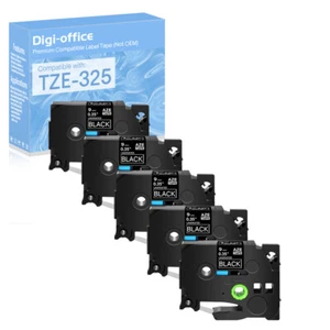5PK Compatible with Brother PT-H110 TZ Tze-325 White on Black Label Tape 0.35" - Picture 1 of 9