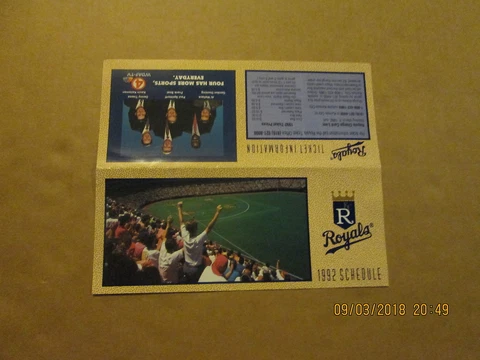 MLB Kansas City Royals Vintage 1992 Baseball Schedule & Ticket Information Cover
