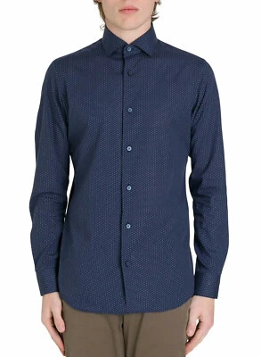 Camisa de algodón con estampado de lunares calce regular Z Zegna para hombre 15 azul IT 38 - NUEVA CON ETIQUETAS $285 Foto 1 de 4