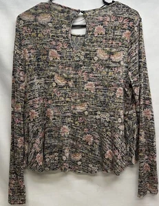 LC Lauren Conrad Blouse Long Sleeve Peplum Keyhole Back Floral Print Size Large - Picture 1 of 4