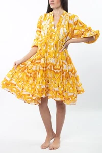 Vestido midi de algodón y mangas largas en amarillo ~Antica Sartoria - Imagen 1 de 3