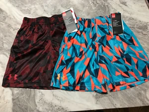 Under Armour Heatgear Boys Size XS Red/Blue Printed Shorts $50 NWT Lot of 2 - Picture 1 of 6